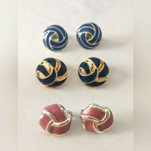 Vintage Enamel Knot Clip Earrings - Group of 3